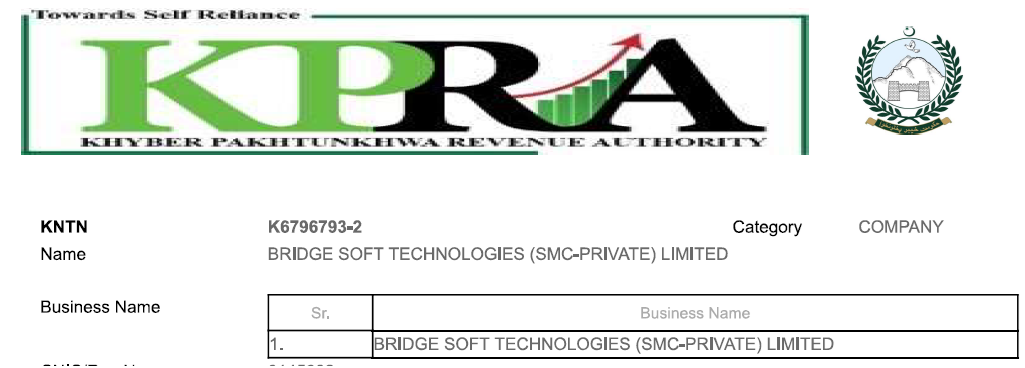Khyber Pakhtunkhwa Revenue Authority Certificate